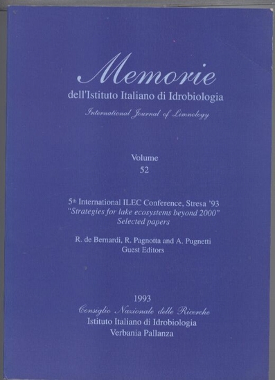 Istituto Italiano di Idrobiologia  Memorie dell'Istituto Italiano di Idrobiologia Volume 52 