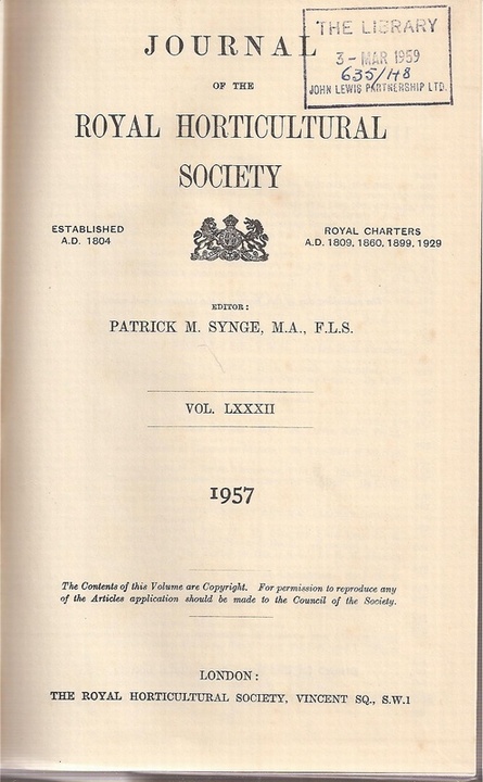 Journal of the Royal Horticultural Society  Volume LXXXII Part One - Part Twelve (1957) 