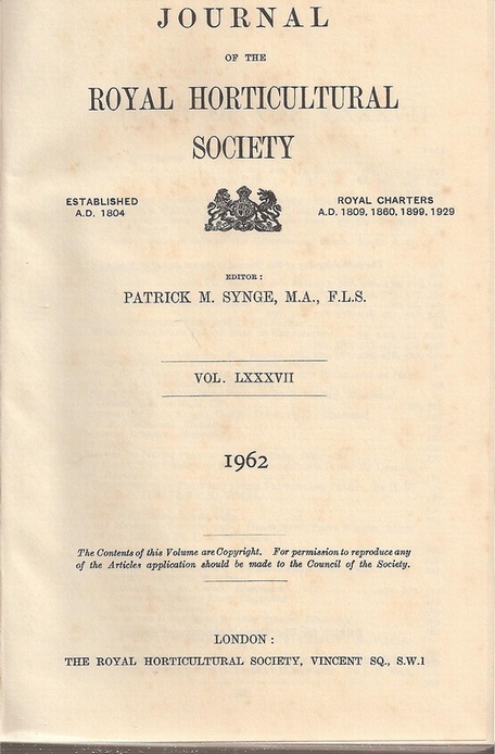 Journal of the Royal Horticultural Society  Volume LXXXVII. Part One - Part Twelve (1962) 