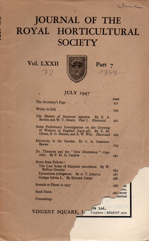 Journal of the Royal Horticultural Society  Volume LXXII. Part 7 July 1947 