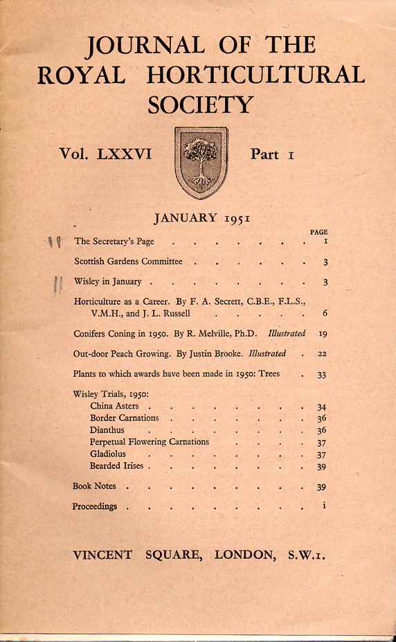 Journal of the Royal Horticultural Society  Volume LXXVI. Part 1 January 1951 