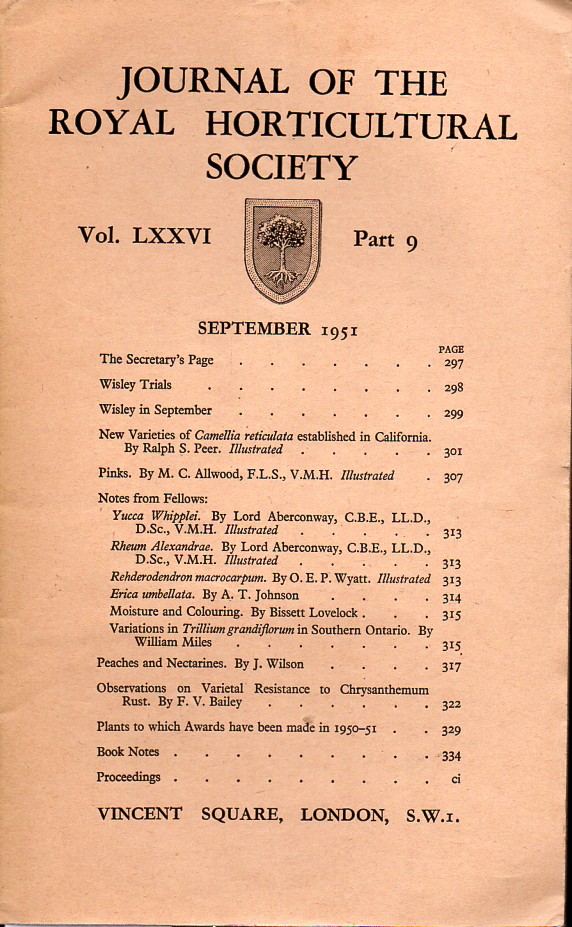 Journal of the Royal Horticultural Society  Volume LXXVI. Part 9 September 1951 