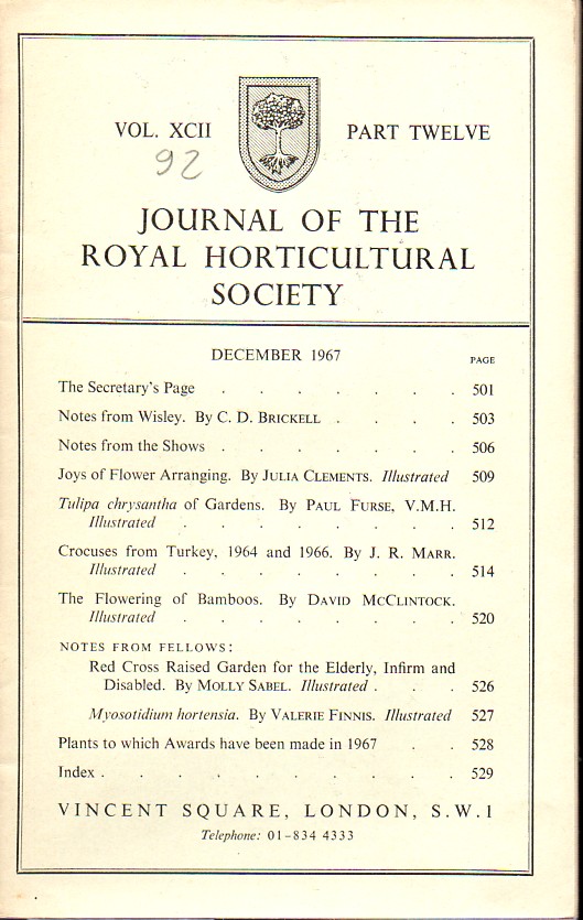 Journal of the Royal Horticultural Society  Volume XCII. Part 12 December 1967 