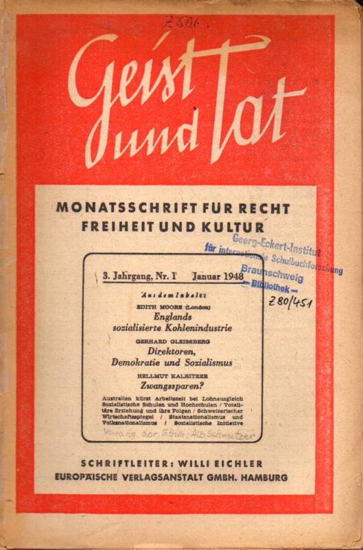 Geist und Tat  Geist und Tat Dritter Jahrgang 1948 Hefte 1-12 (12 Hefte) 