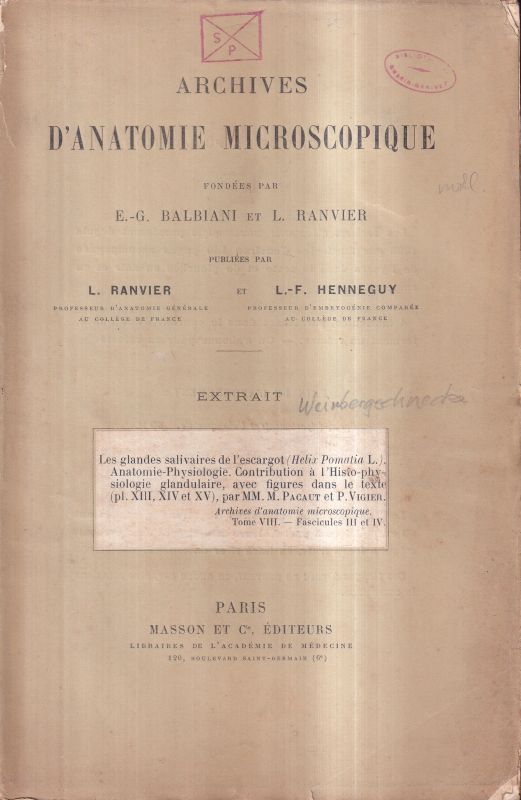 Pacaut,M.+P.Vigier  Les Glandes salivaires de l'Escargot(Helix pomatia L.)Anatomie-Physiol 