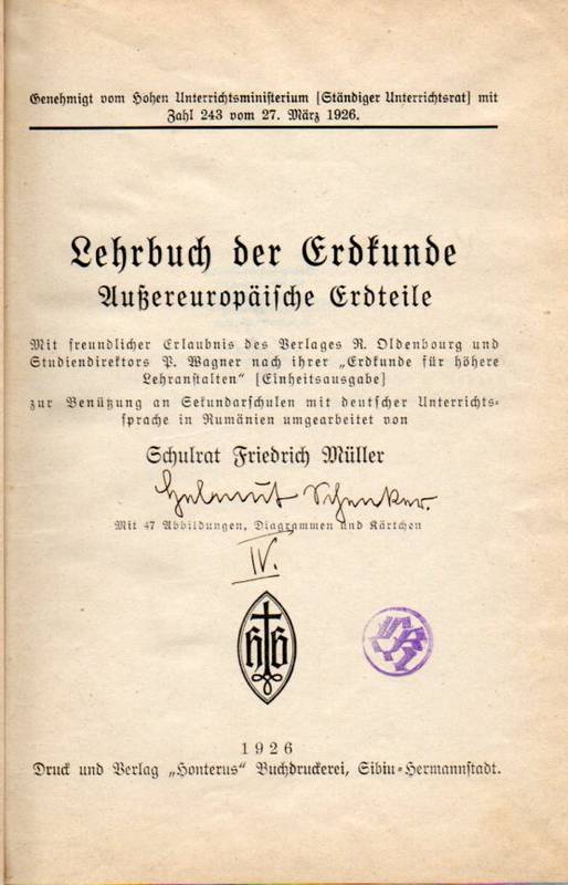 Müller,Friedrich  Lehrbuch der Erdkunde Außereuropäische Erdteile 