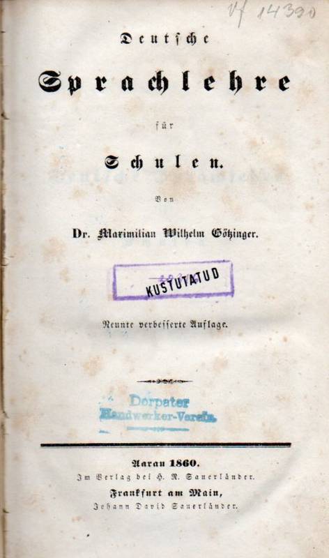 Götzinger,Maximilian Wilhelm  Deutsche Sprachlehre für Schulen 