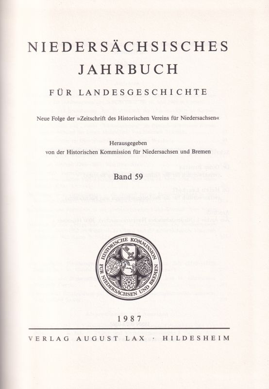 Niedersächsisches Jahrbuch  Niedersächsisches Jahrbuch für Landesgeschichte Band 59 