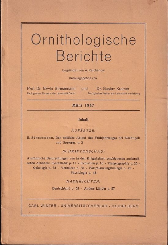 Stresemann,E.  Der zeitliche Ablauf des Frühjahrszuges bei Nachtigall und Sprosser 