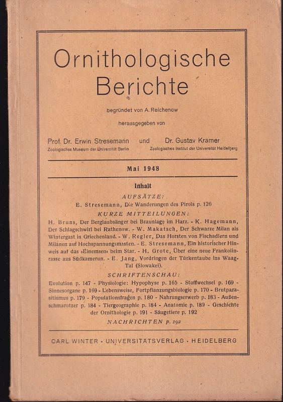 Stresemann,Erwin  Die Wanderungen des Pirols (Oriolus o.oriolus) 