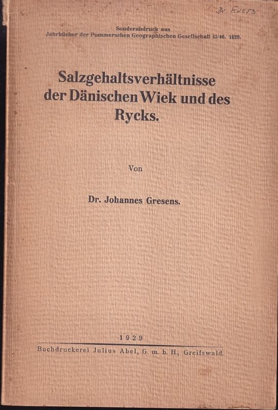 Gresens,Johannes  Salzgehaltsverhältnisse der Dänischen Wiek und des Rycks 