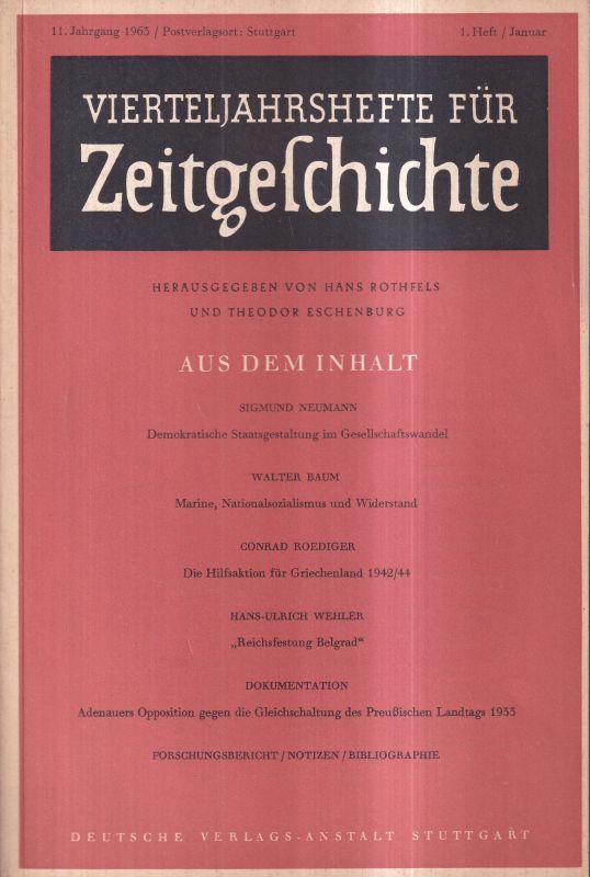 Vierteljahrshefte für Zeitgeschichte  11. Jahrgang 1963,Hefte 1 bis 3 (3 Hefte) 