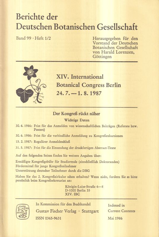 Deutsche Botanische Gesellschaft  Band 99.Jahrgang 1986.Heft 1/2 (1 Heft) 