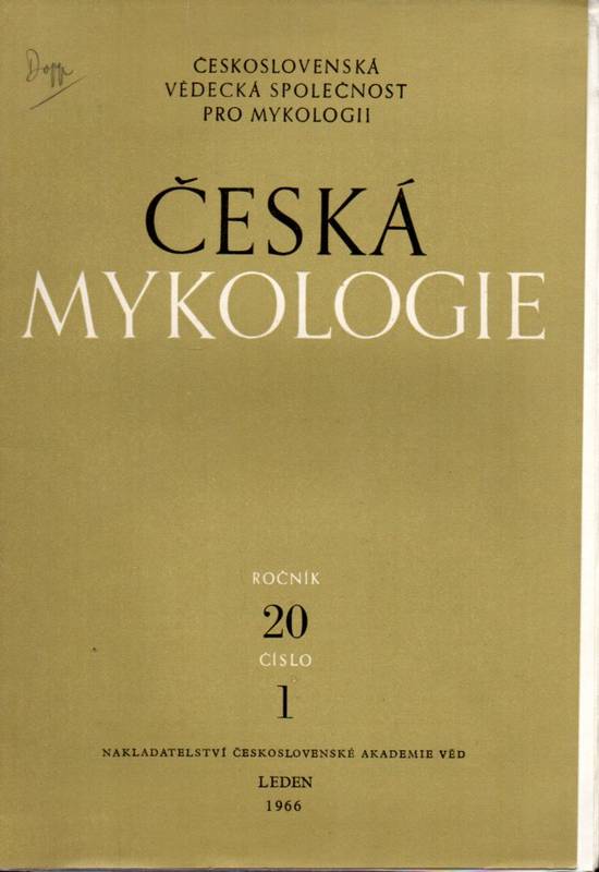 Ceskoslovenske Akademie Ved  Ceska Mykologie Rocnik 20, Cislo 1, 1966 