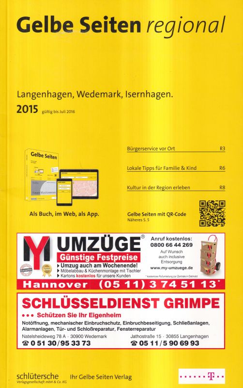 Langenhagen und Wedemark und Isernhagen  Gelbe Seiten regional 2015 und 2016 (2 Hefte) 