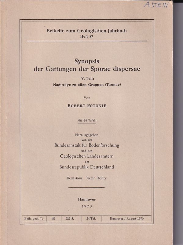 Potonie,Robert  Synopsis der Gattungen der Sporae dispersae V.Teil: Nachträge 