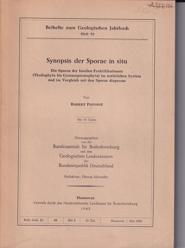 Potonie,Robert  Synopsis der Sporae in situ 