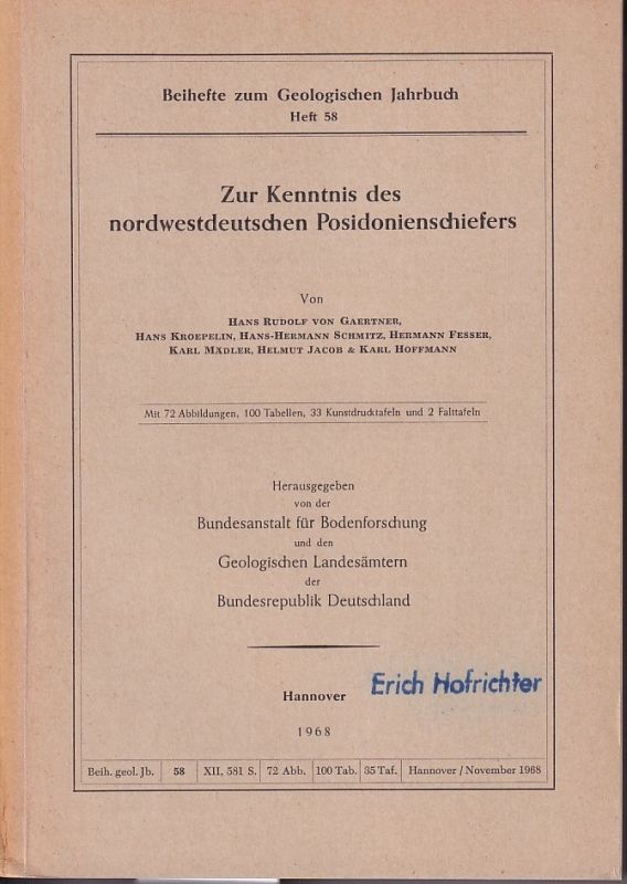 Gaertner,Hans Rudolf von und andere  Zur Kenntnis des nordwestdeutschen Posidonienschiefers 