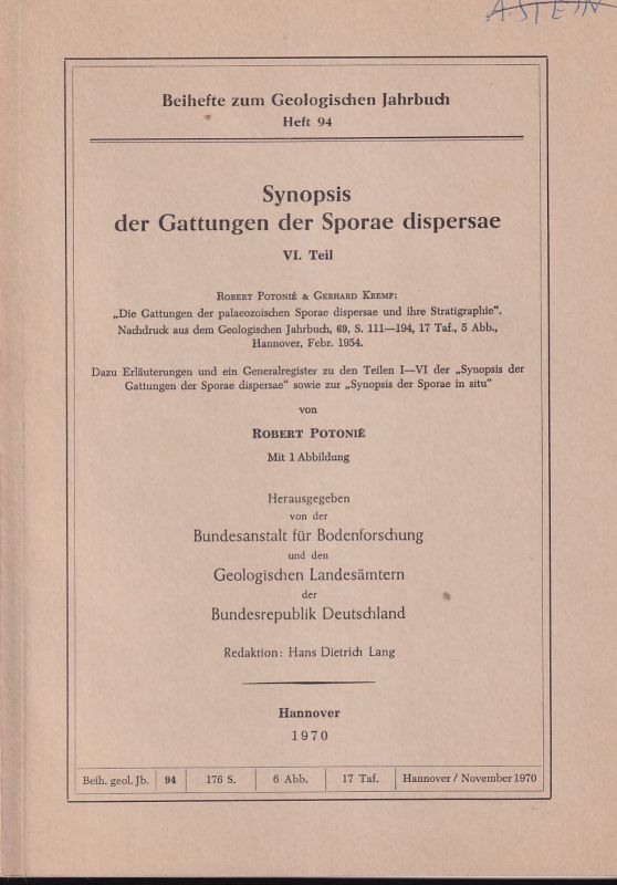Potonie,Robert  Synopsis der Gattungen der Sporae dispersae VI.Teil 