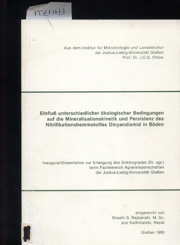 Rajbanshi,Shashi S.  Einfluß unterschiedlicher ökologischer Bedingungen auf die 