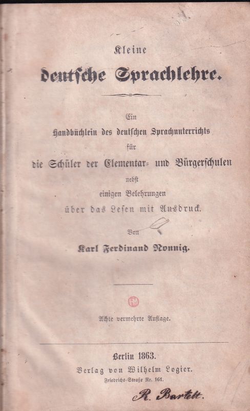 Nonnig,Karl Ferdinand  Kleine deutsche Sprachlehre 