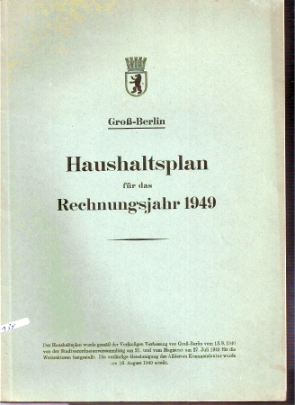 Stadtverordnetenversammlung Groß-Berlin  Haushaltsplan für das Rechnungsjahr 1949 