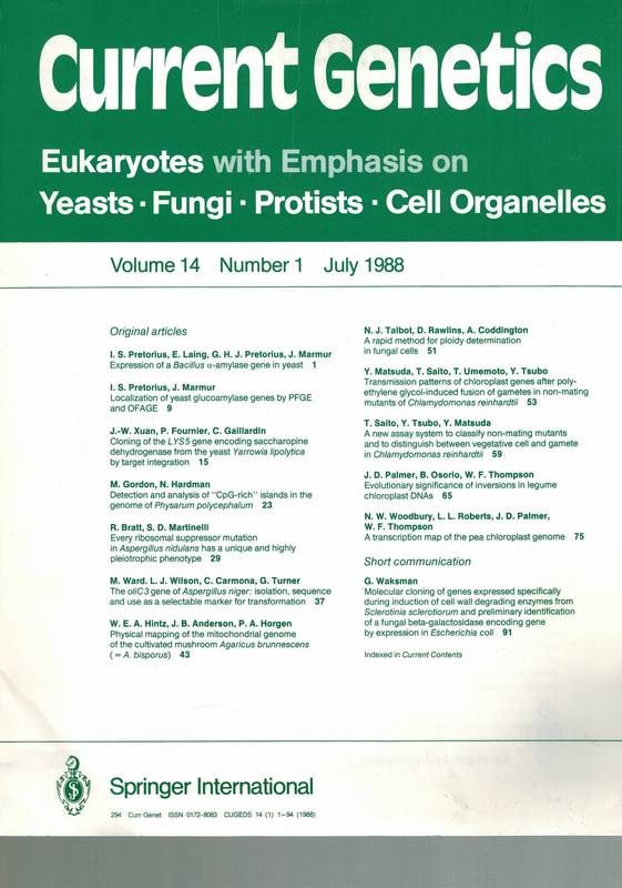 Current Genetics  Current Genetics Volume 14 (1988) Number 1 - 6 (6 Hefte) 