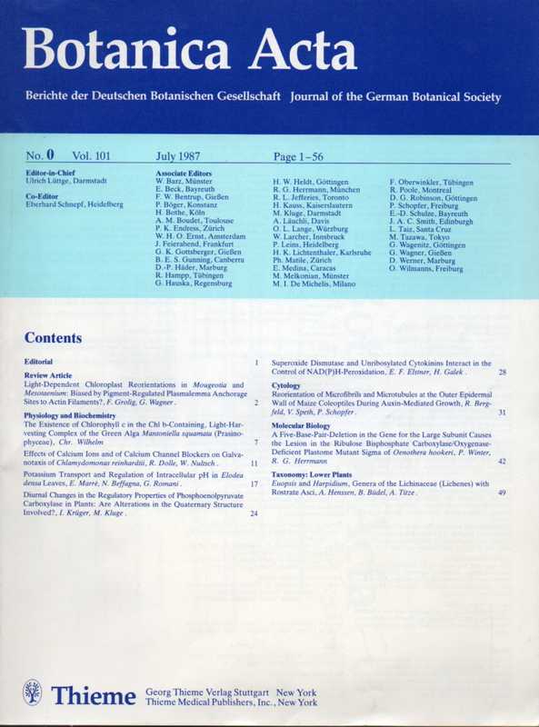 Botanica Acta  Botanica Acta Volume 101 Jahr 1987.Heft 0 bis 4 (5 Hefte) 