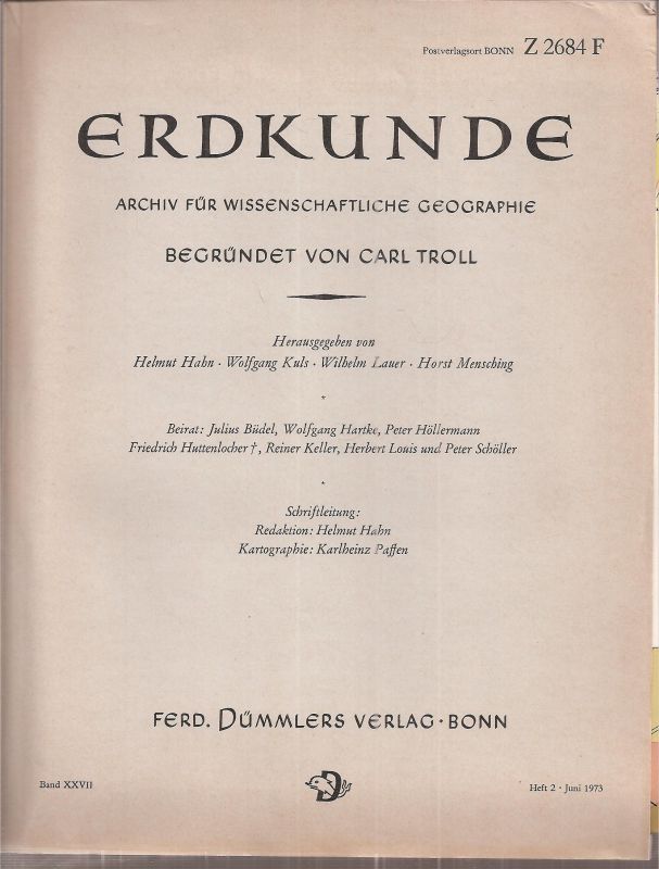 Erdkunde  Erdkunde Band XXVII, Heft 2 Juni 1973 