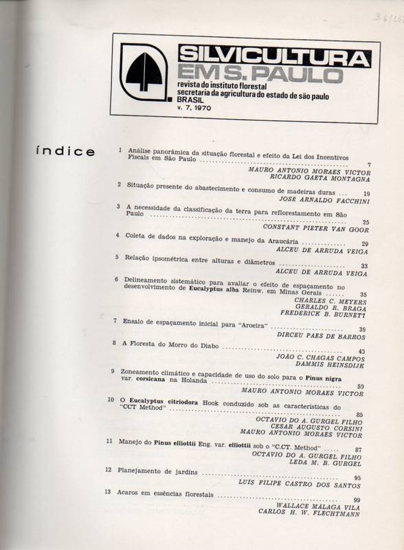 Revista du Instituto Florestal  Silvicultura EMS.Paulo Volume 7 - 1970 
