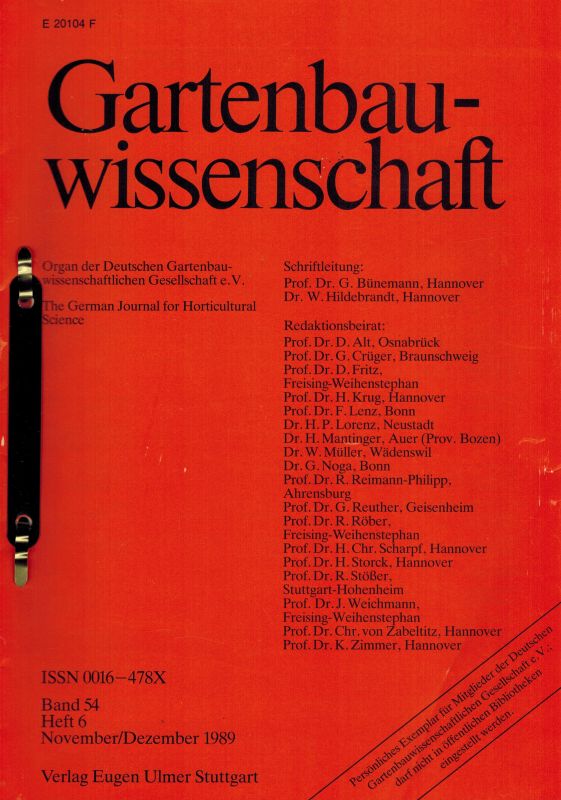 Gartenbauwissenschaft  Gartenbauwissenschaft Band 54, 1989 Heft 1 bis 6 (6 Hefte) 