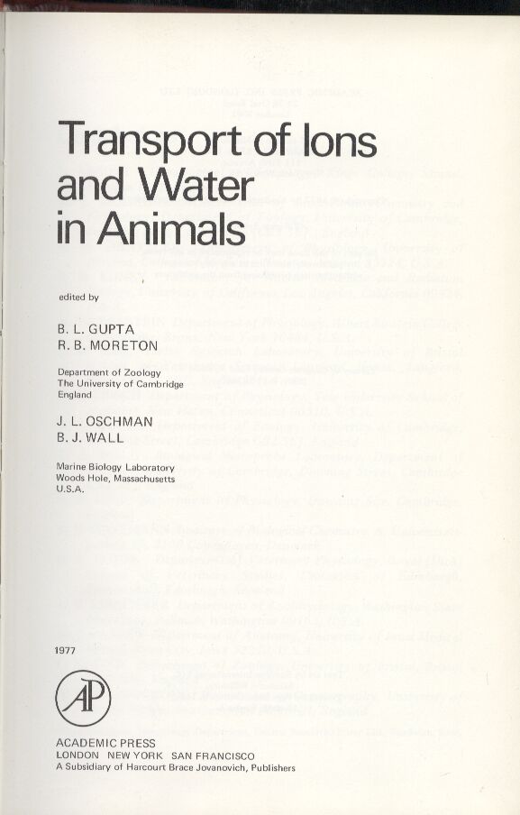 Gupta,B.L.+R.B.Moreton  Transport of Ions and Water in Animals 