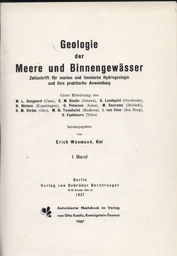 Wasmund,Erich  Geologie der Meere und Binnengewässer Band I bis Band VII/1 (7 Bände) 