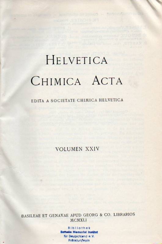 Helvetica Chimica Acta  Volumen XXIX.1941.Pars I und II und Volumen XXIV (2 Bände) 