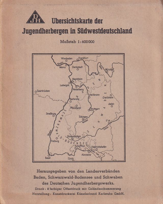 Deutsches Jugendherbergswerk  Übersichtskarte der Jugendherbergen in Südwestdeutschland 