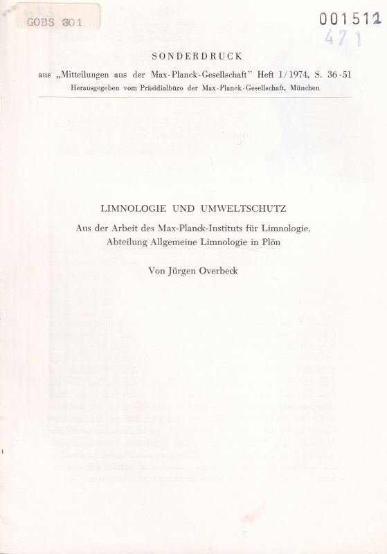 Overbeck,Jürgen  Limnologie und Umweltschutz 