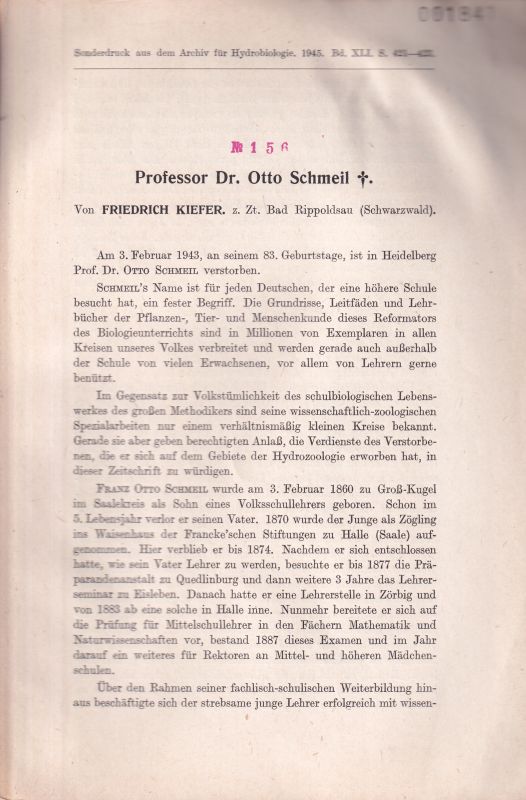 Kiefer,Friedrich  Professor Dr. Otto Schmeil (Nachruf) 