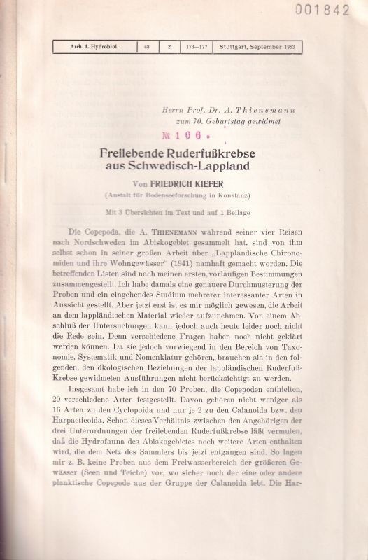 Kiefer,Friedrich  Freilebende Ruderfußkrebse aus Schwedisch-Lappland 