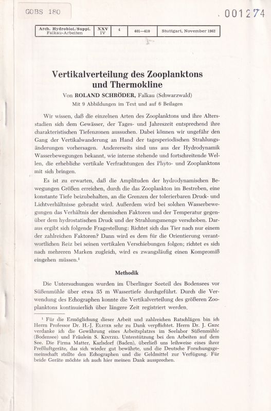 Schröder,Roland  Vertikalverteilung des Zooplanktons und Thermokline 