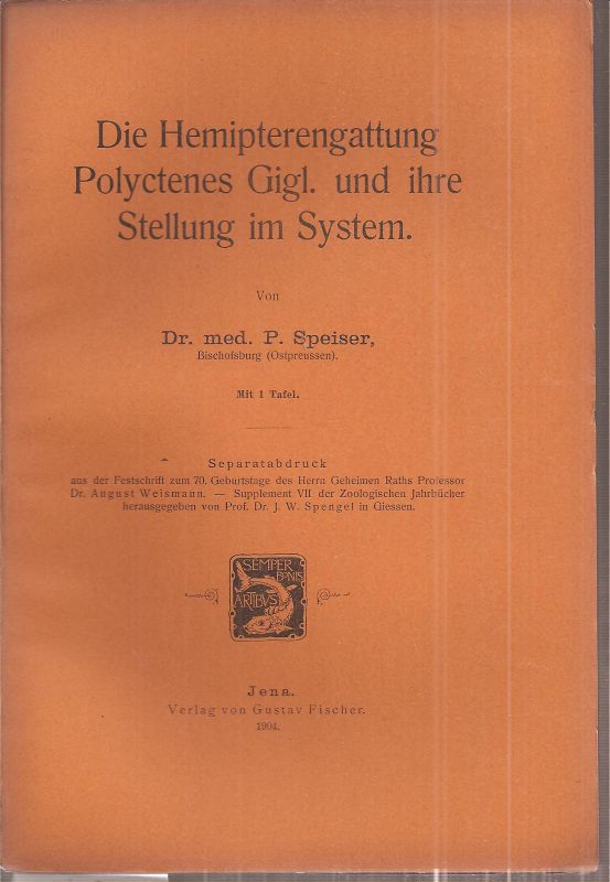 Speiser,P.  Die Hemipterengattung Polyctenes Gigl. und ihre Stellung im System 