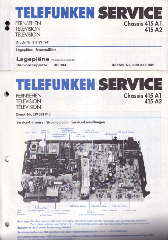 Telefunken  Fernseh Service Information 1982 für Chassis 415A1 und 415A2 