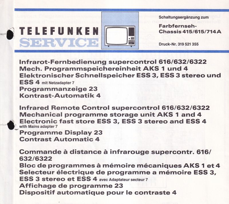 Telefunken  Service Information Infrarot - Fernbedienung supercontrol 616,632 