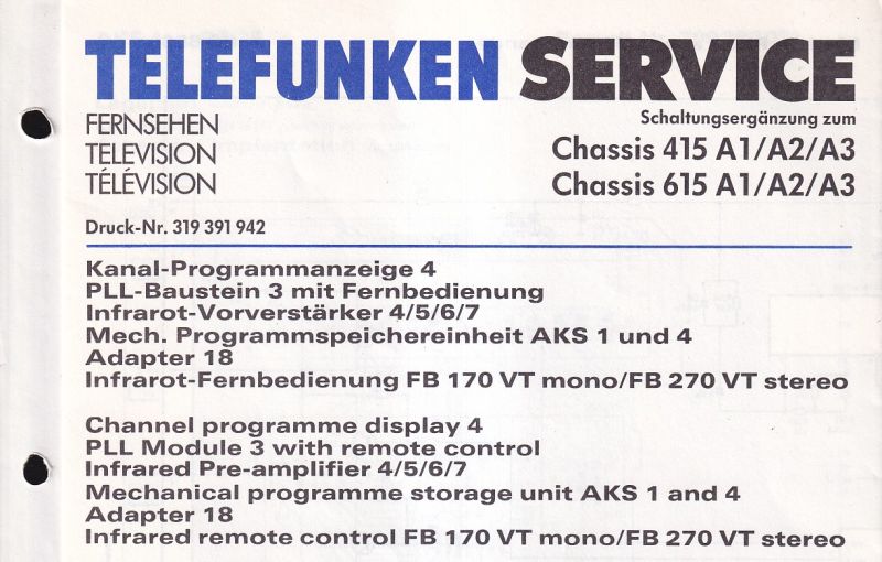 Telefunken  Service Information Kanal - Programmanzeige 4, PPL - Baustein 3 