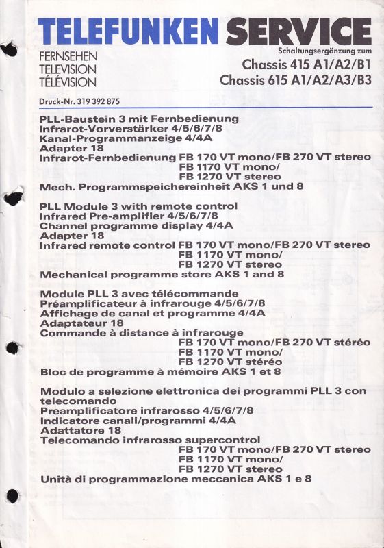 Telefunken  Fernseh Service Information PLL - Baustein 3 mit Fernbedienung 