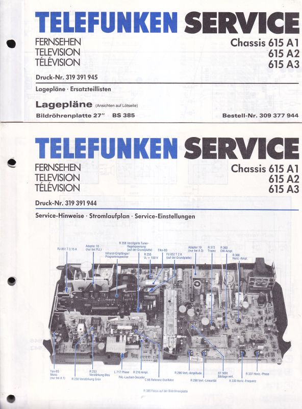 Telefunken  Fernseh Service Information 1982 für Chassis 615A1, 615A2 und 