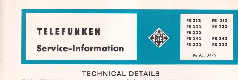 Telefunken  Fernseh Service Information 1964 für FE 212, FE 222, FE 223 