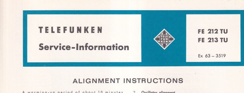 Telefunken  Fernseh Service Information 1963 für FE 212TU und FE 213TU 