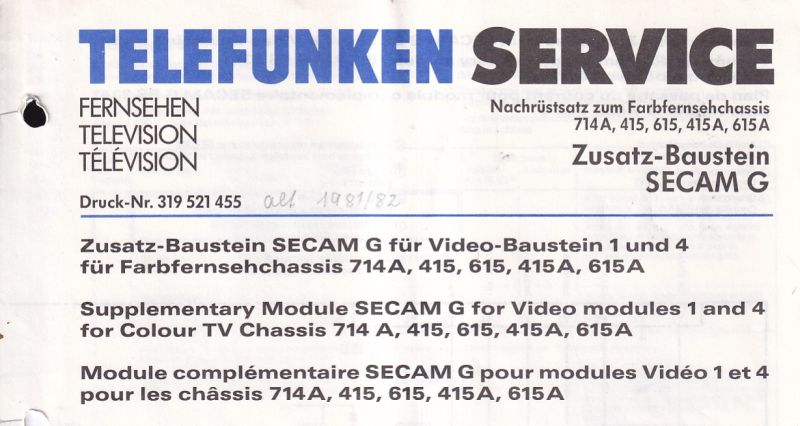 Telefunken  Fernseh Service Information 1981/82 Zusatz - Baustein SECAM G 