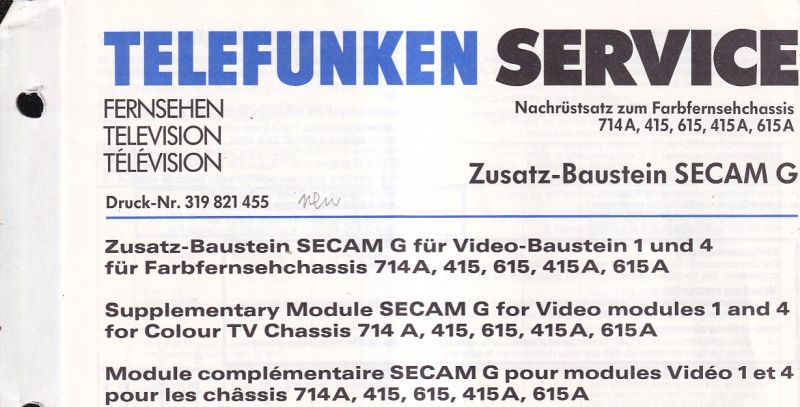 Telefunken  Fernseh Service Information 1982/83 Zusatz - Baustein SECAM G 