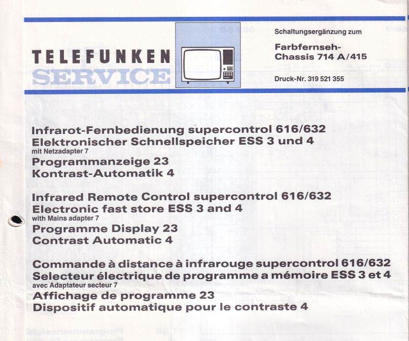 Telefunken  Service Information zum Farbfernseh - 714A / 415 